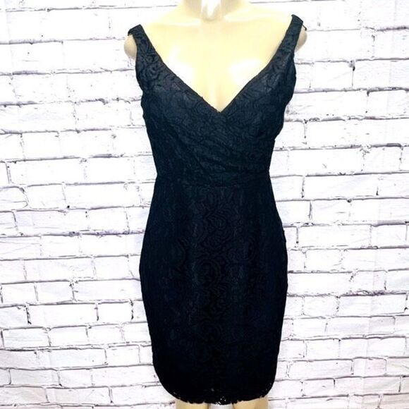 J. Crew Black Sleeveless Surplice Floral Leavers Lace Sara Mini Dress Size 4 - Picture 1 of 9
